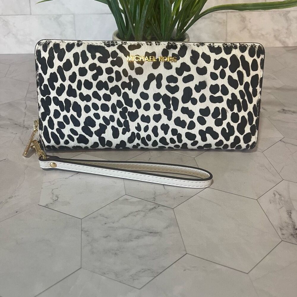 Michael Kors Continental Zip Wallet Wristlet Calf Hair